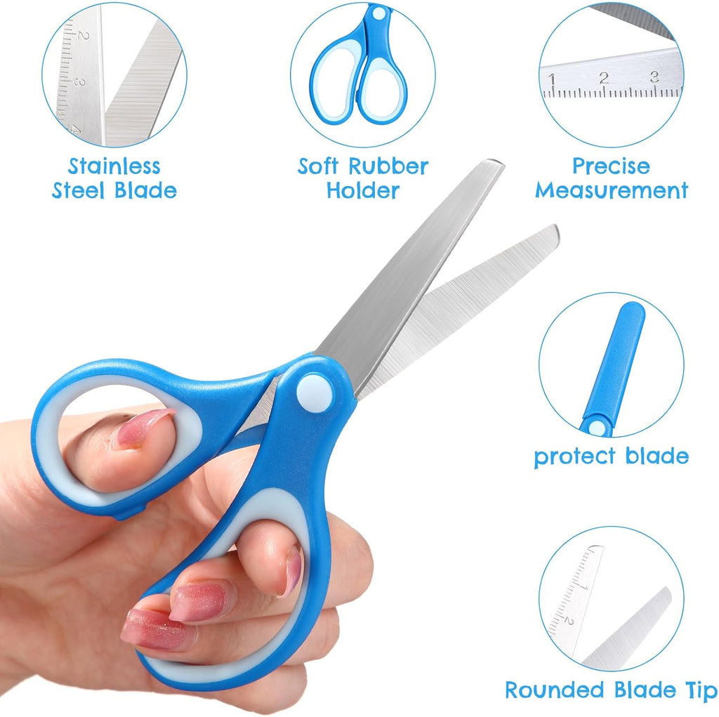 3 Pieces Kids Scissors Blunt Tip 6" Small Stainless Safety Scissors with Cover for Toddler Preschool Age 4-7 8 9