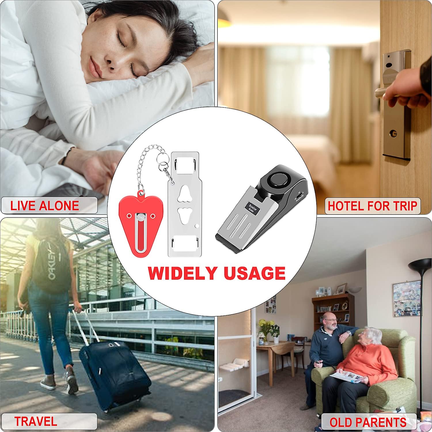 Portable Door Lock & Door Stop Alarm,Dual Protection Security Devices Pocket Door Stopper Self Defensey Tools for