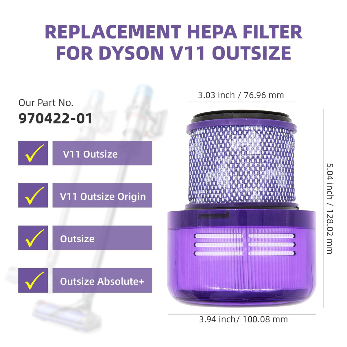 Dyson Outsize Filter, 2-Pack H13 HEPA Filter Compatible With Dyson Outsize