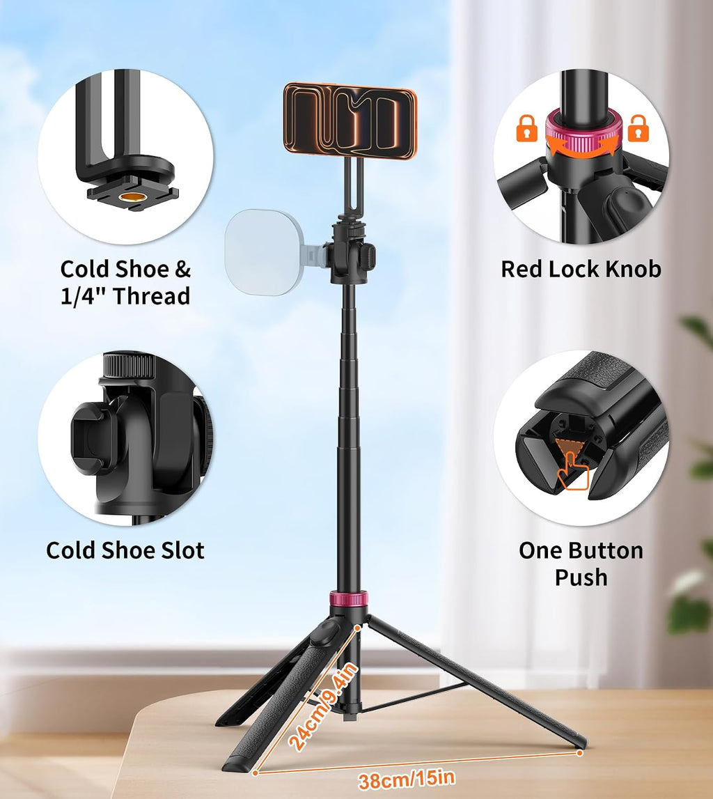 69" Magnetic Phone Tripod Stand Selfie Stick with Remote & Phone Mount | Portable Stand holder Rechargeable with