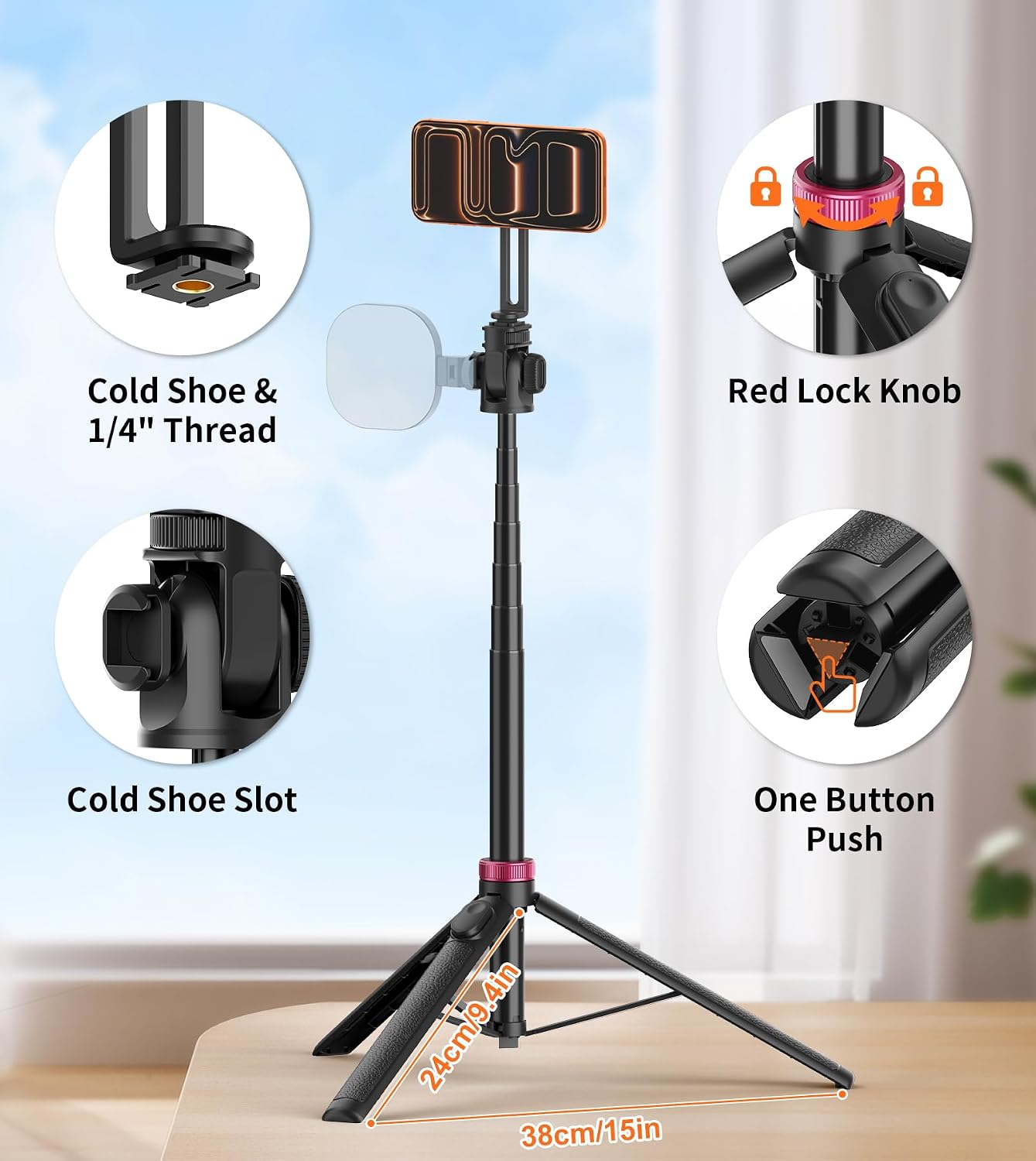 69" Magnetic Phone Tripod Stand Selfie Stick with Remote & Phone Mount | Portable Stand holder Rechargeable with