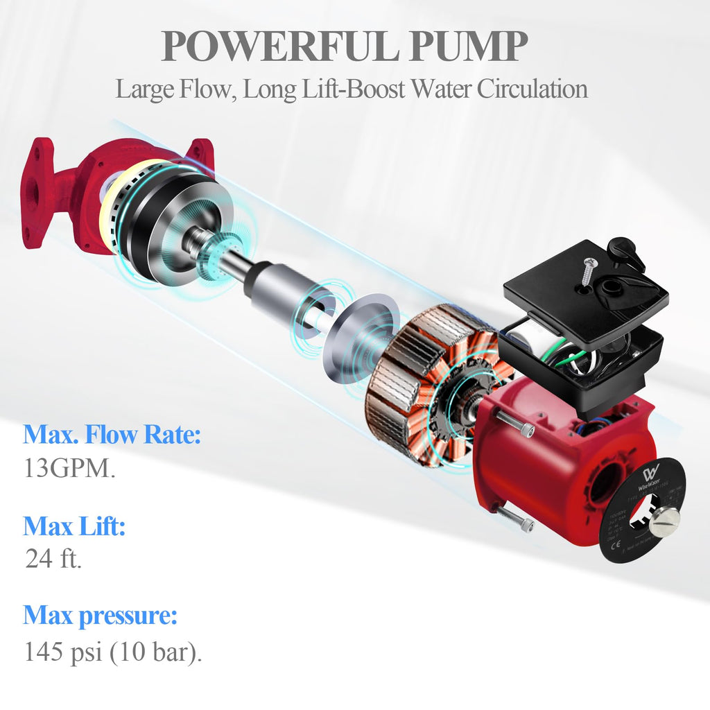 AB Circulation Pump,130W 13 GPM Hot Water Recirculating Pump,1''NPT Flanges