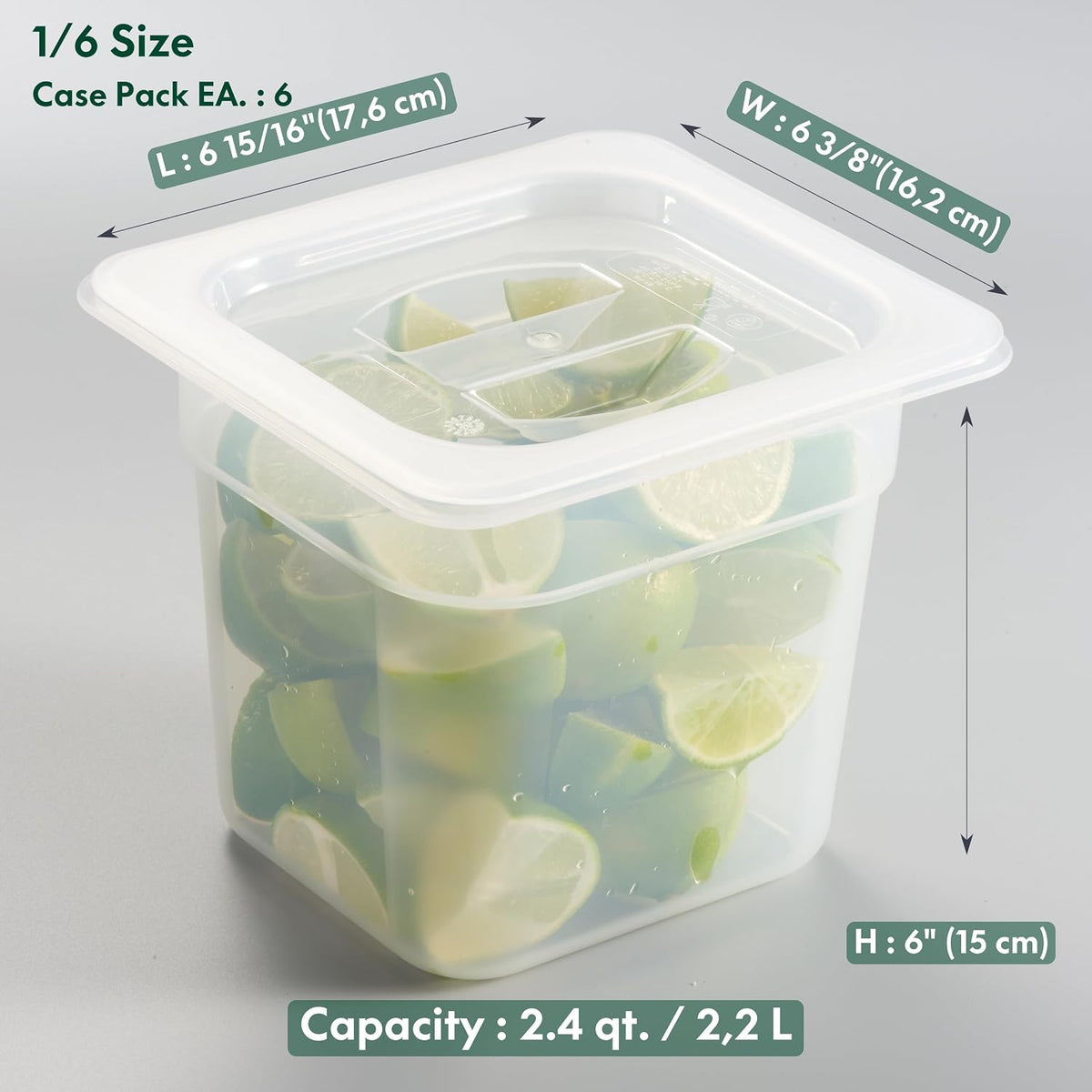 6-Pack 1/6 Size 6" Deep Food Pan with Sealing Lid – NSF Commercial-Grade Translucent Polypropylene, Stackable