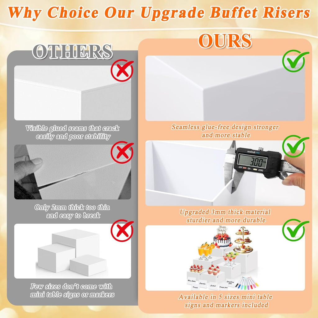 White Acrylic Buffet Risers and Stand Food Risers with Mini Sign and Maker