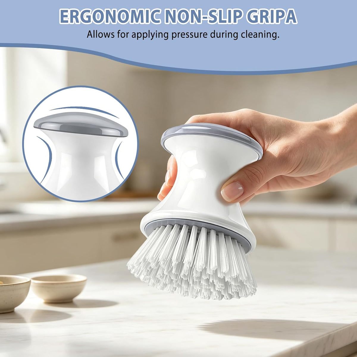 Dish Scrub Brush,2 Pack Kitchen Scrub Brush for Dishes Grey White