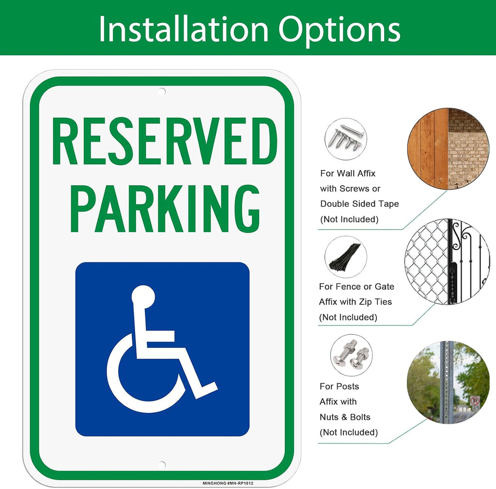Handicap Parking Sign, 4 Pack 12" x 18" Reserved Parking Signs with Handicap Icon, Large Heavy-Duty Aluminum Sign