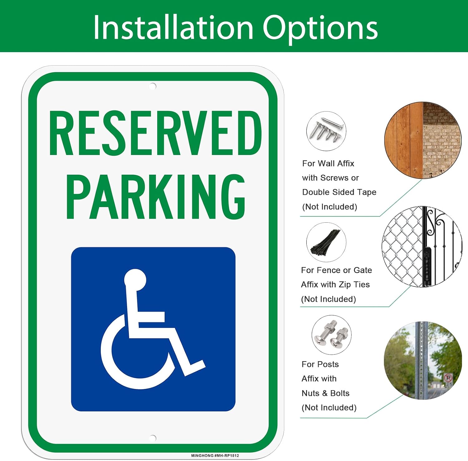 Handicap Parking Sign, 4 Pack 12" x 18" Reserved Parking Signs with Handicap Icon, Large Heavy-Duty Aluminum Sign