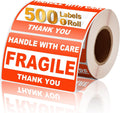 3" x 2" Fragile Stickers for Shipping, Handle with Care Fragile Labels, Strong Adhesive for Moving, Thank You Warning