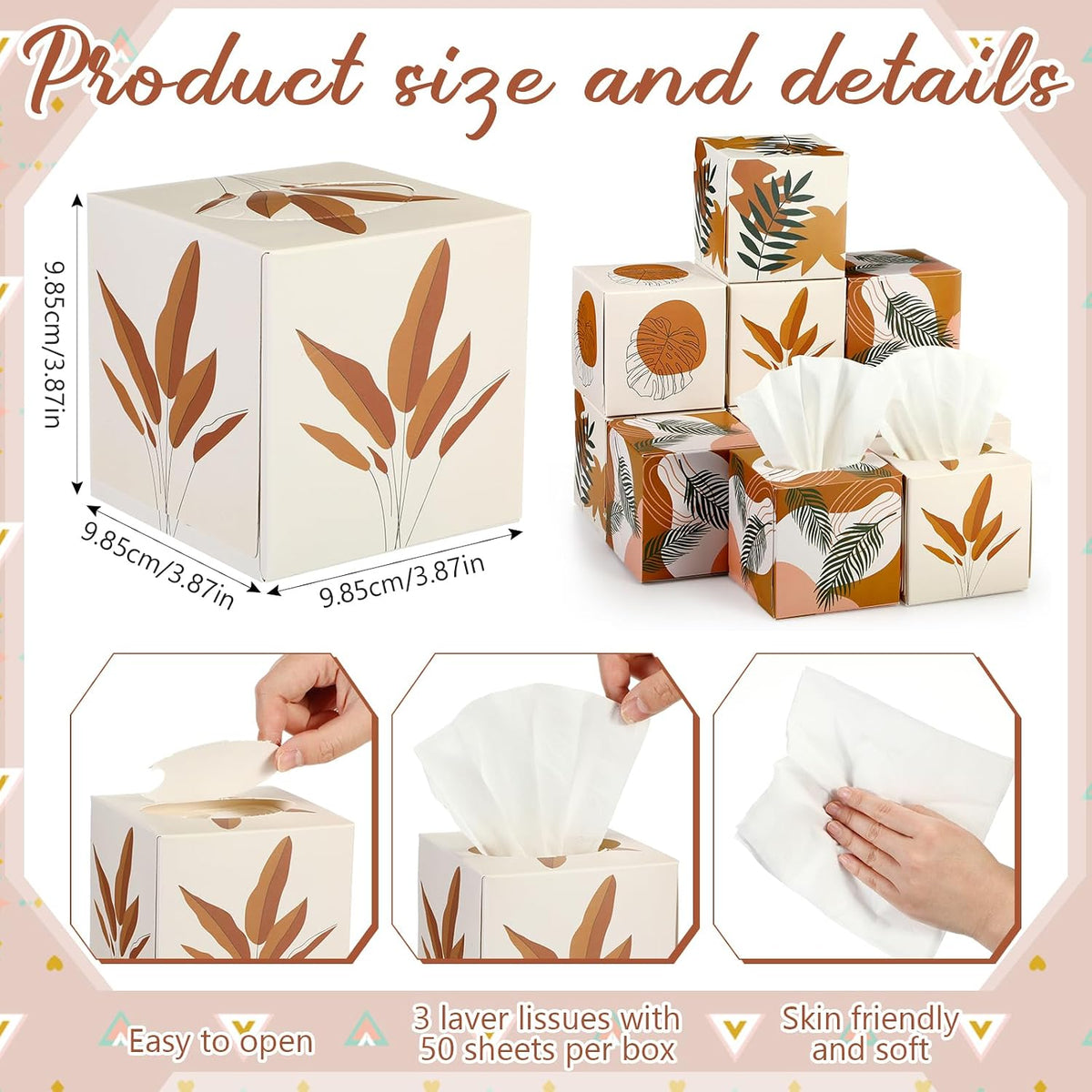 12 Pack Boho Square Facial Tissue Cube Boxes 3 Ply