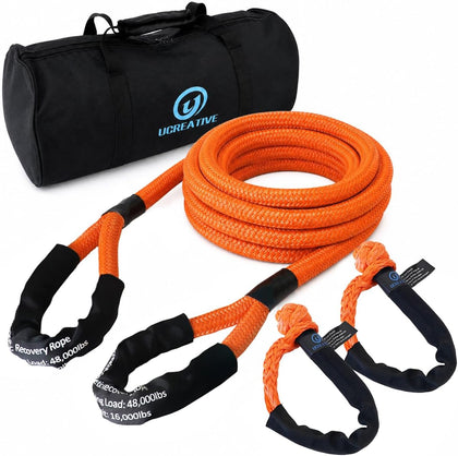 1" x 30' Kinetic Rope & 2PCS Synthetic Soft Shackles Kit Orange