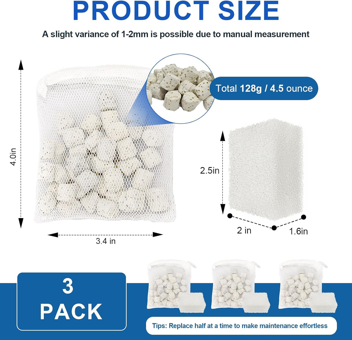 4.5oz/128g A1389 Biomax Filter Media Renewal Kit for Fluval EDGE Aquariums