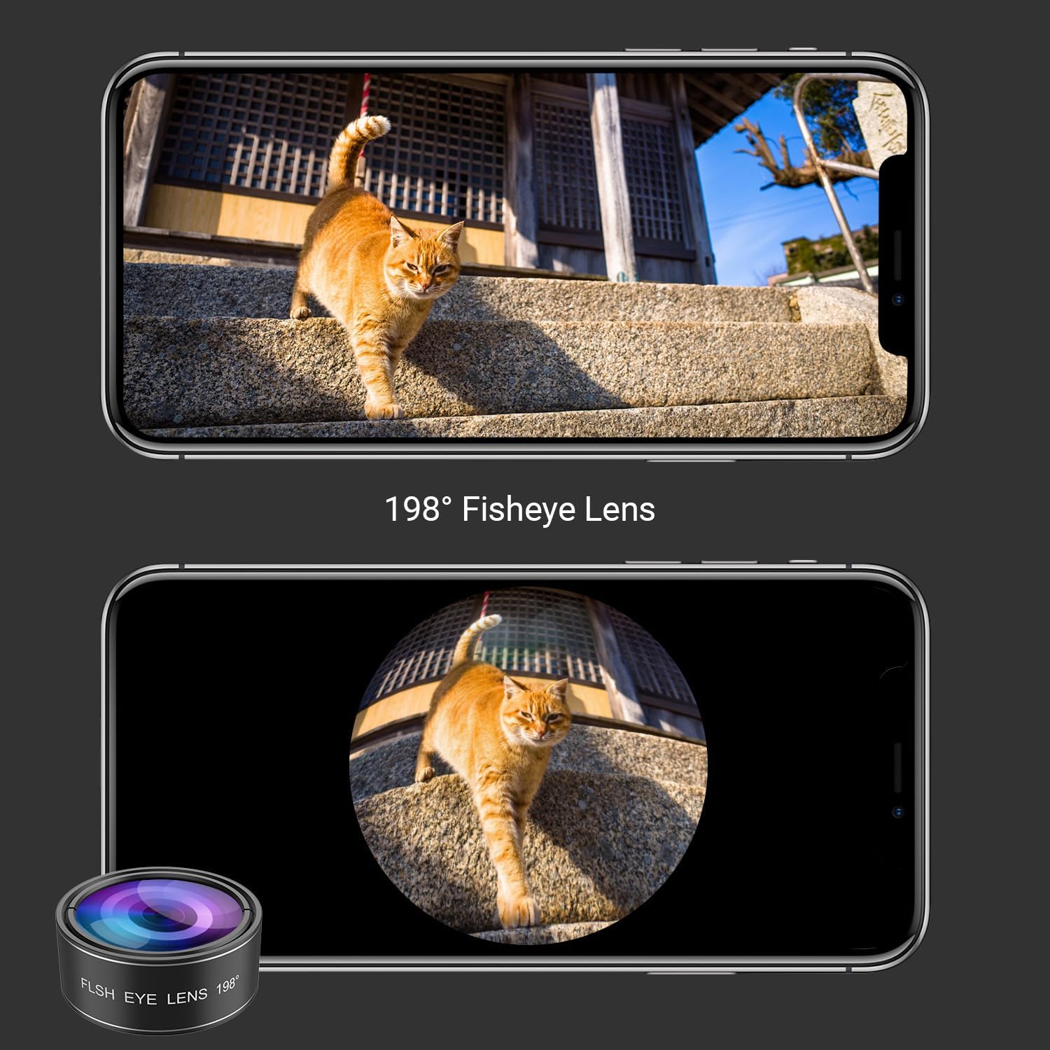 5 in 1 Phone Camera Lens Kit -0.63X Wide Angle Lens & 15X Macro Lens+190°Fisheye Lens/CPL + 2X Telephoto Lens
