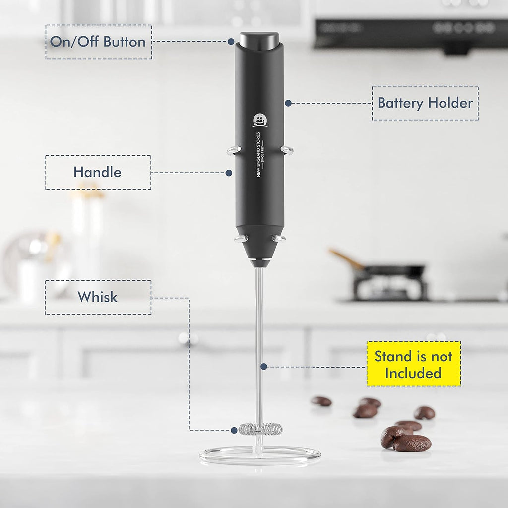 Powerful Milk Frother Wand - Mini Handheld Milk Frother with Stainless Steel Whisk - Battery-Powered Drink Mixer for