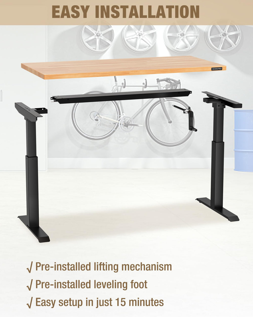 47.2" x 23.6" Adjustable Workbench, Hand Crank, 300 lb Capacity