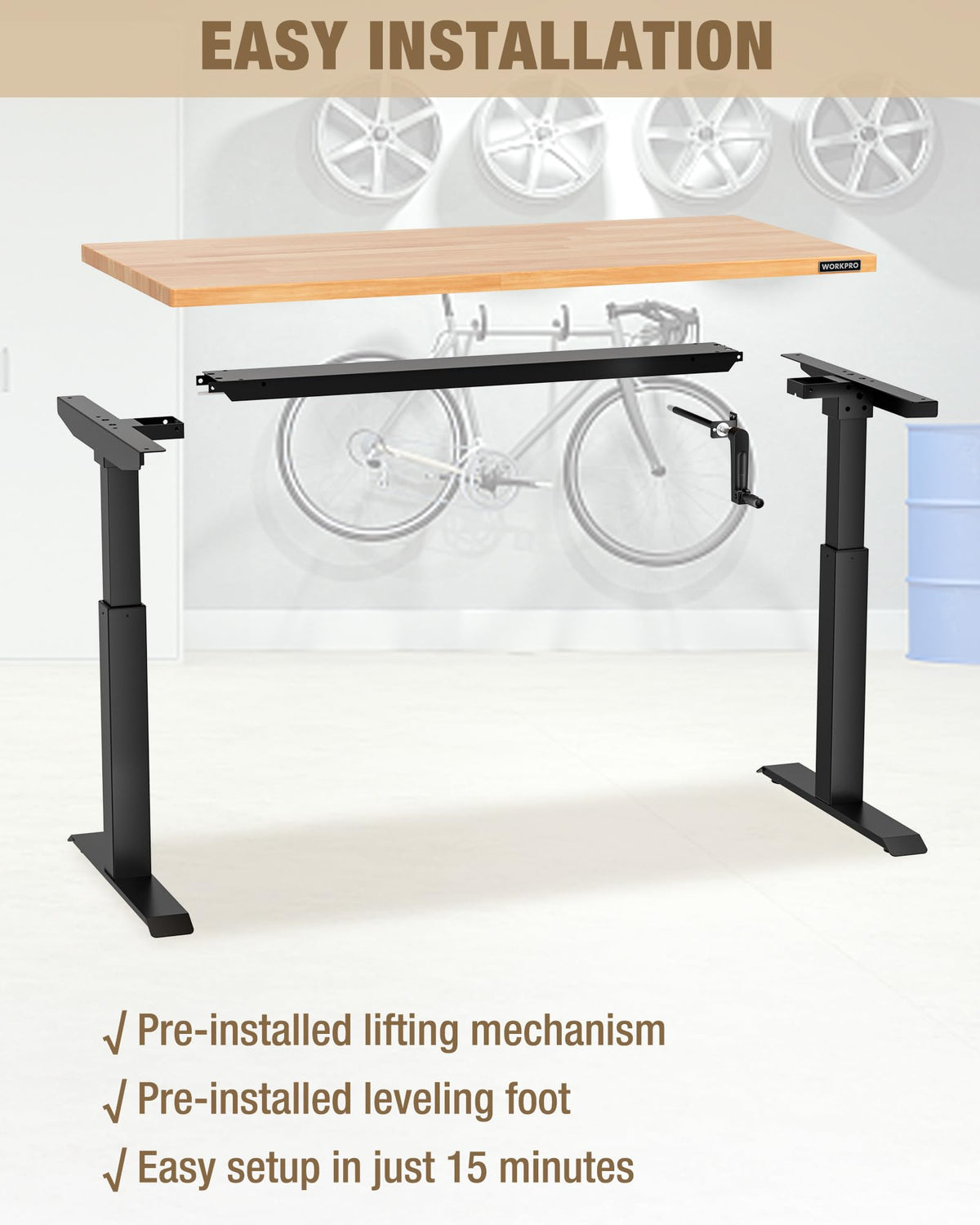 47.2" x 23.6" Adjustable Workbench, Hand Crank, 300 lb Capacity