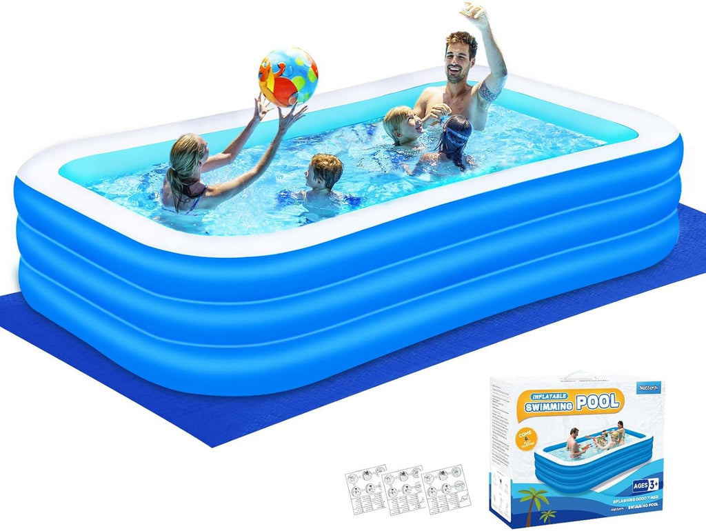 Inflatable Swimming Pool for Kids and Adults- 118" x 68" x 22" Family Full-Sized Blow Up Pools for kids -Thickened