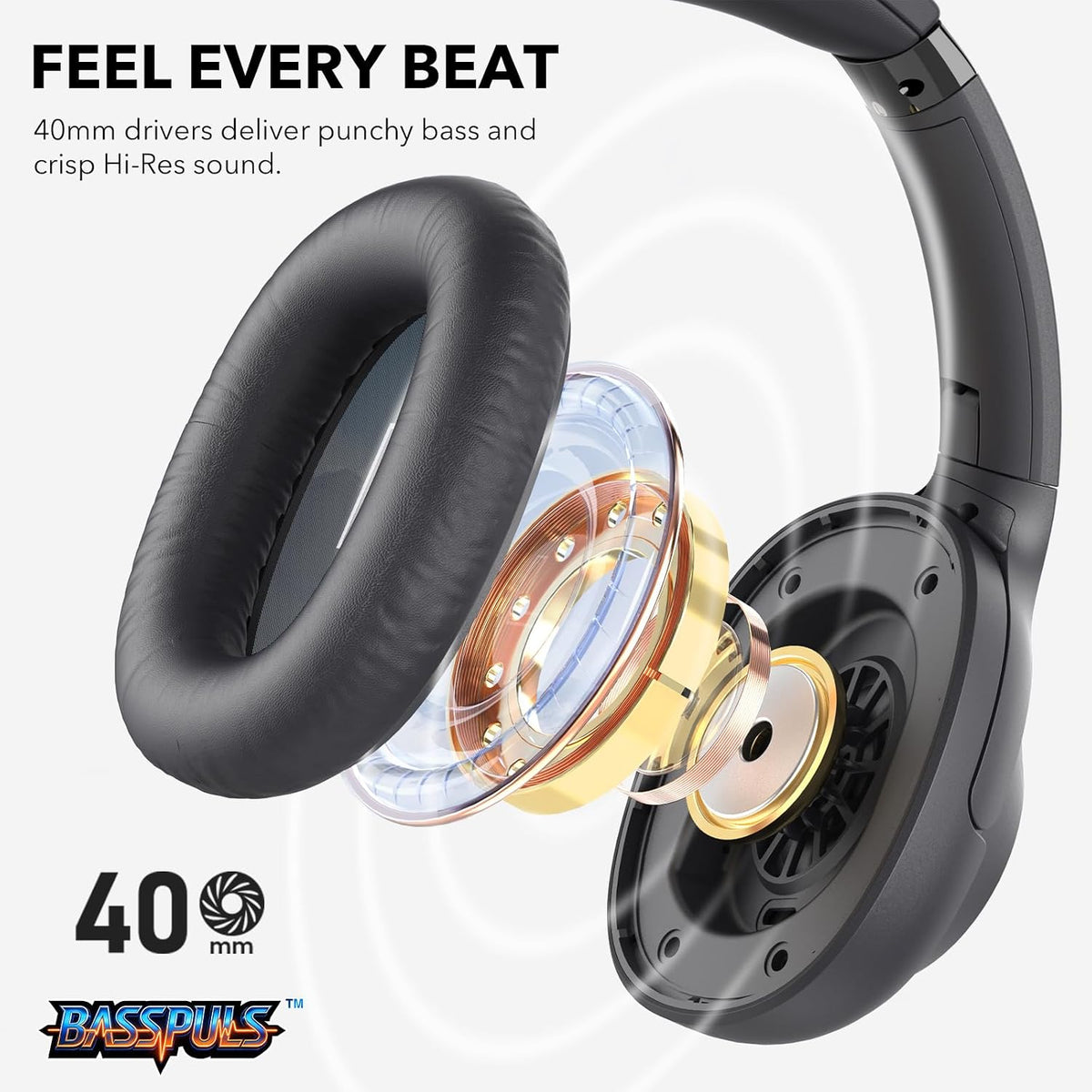 Bluetooth 6.0 Active Noise Cancelling Headphones for Airplane Travel, Black | LDAC Hi-Res Audio, 90H Playtime Wired