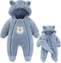 Newborn Baby Winter Snowsuit Bear Thick Romper Footie Double Zip Hooded Jumpsuit Fleece Coat Infant Boy Girl 0-12M