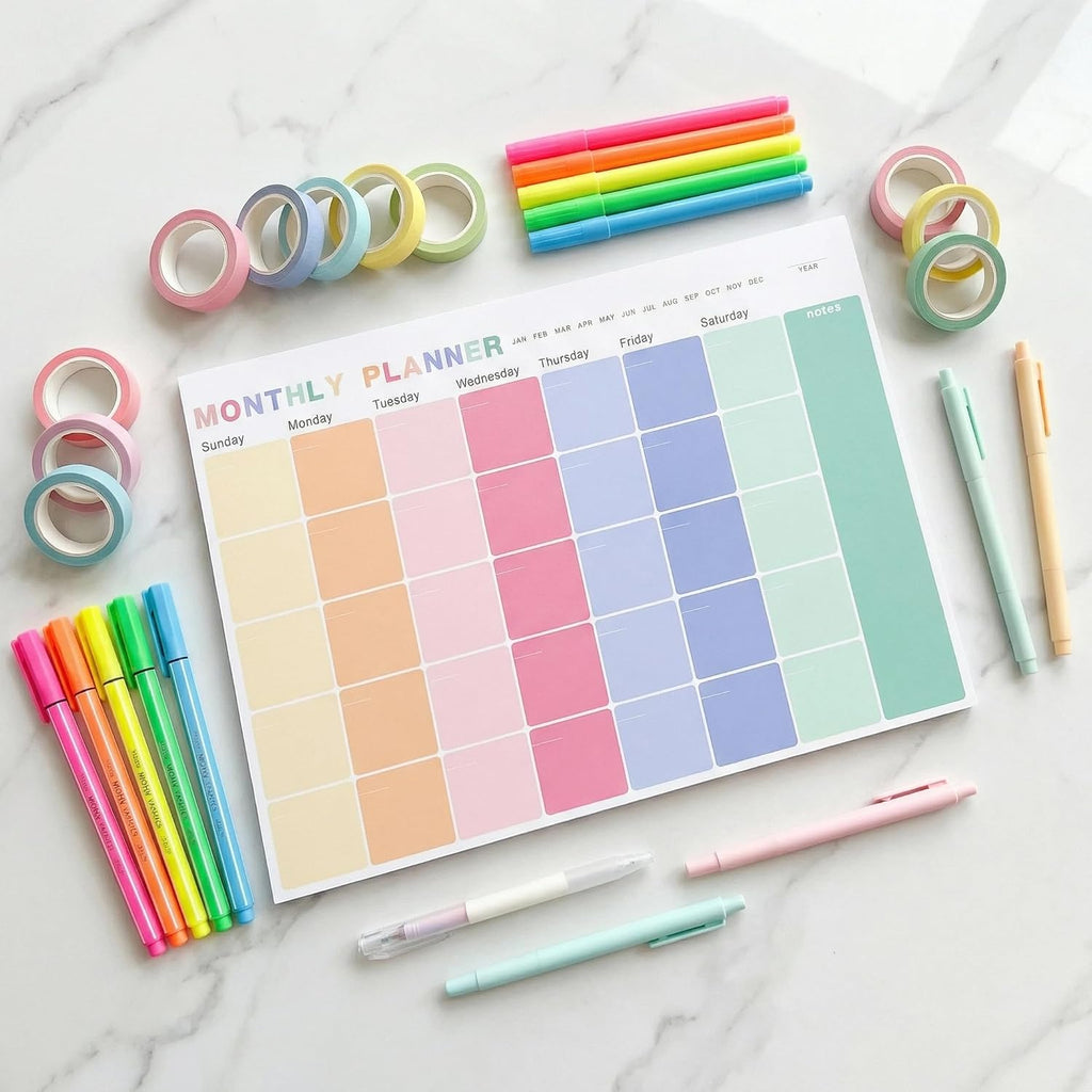 Monthly Planner Notepad - Undated 52 Sheets Desk Calendar, A4 (8"x11") Planning Pad for Office, Home, School