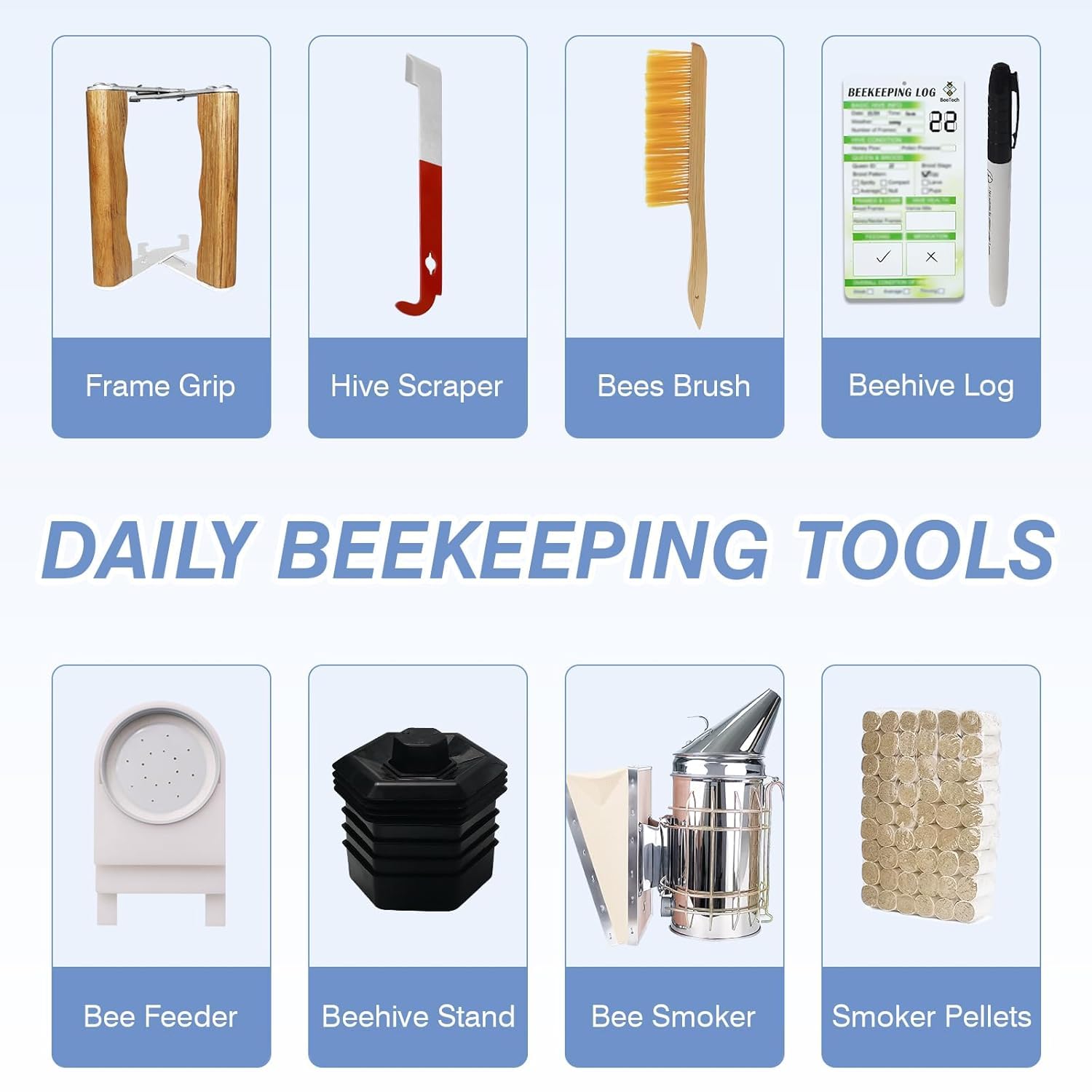 8-Frame Beehive Starter Kit, Hand Painted Beekeeping Tools Kit and Sting Proof Bee Suit Bee Keeping Supplies-All