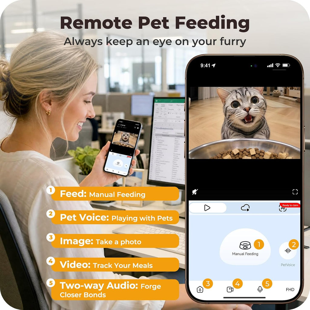 Automatic Cat Feeder with 2K Camera: 5G WiFi Auto Dog Feeder - 6L