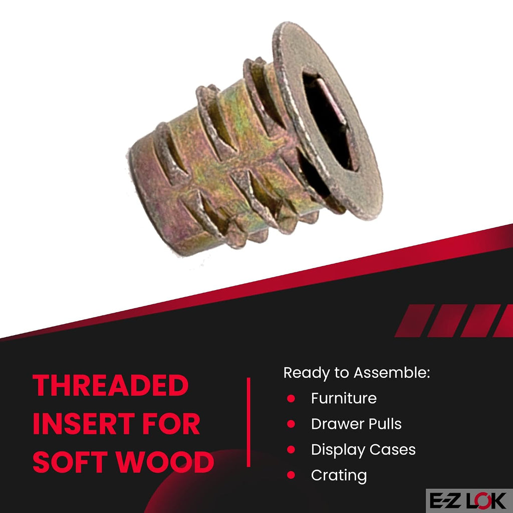 E-Z LOK Knife Thread Insert for Soft Wood, Hex Flanged, 10-32, 50 ct