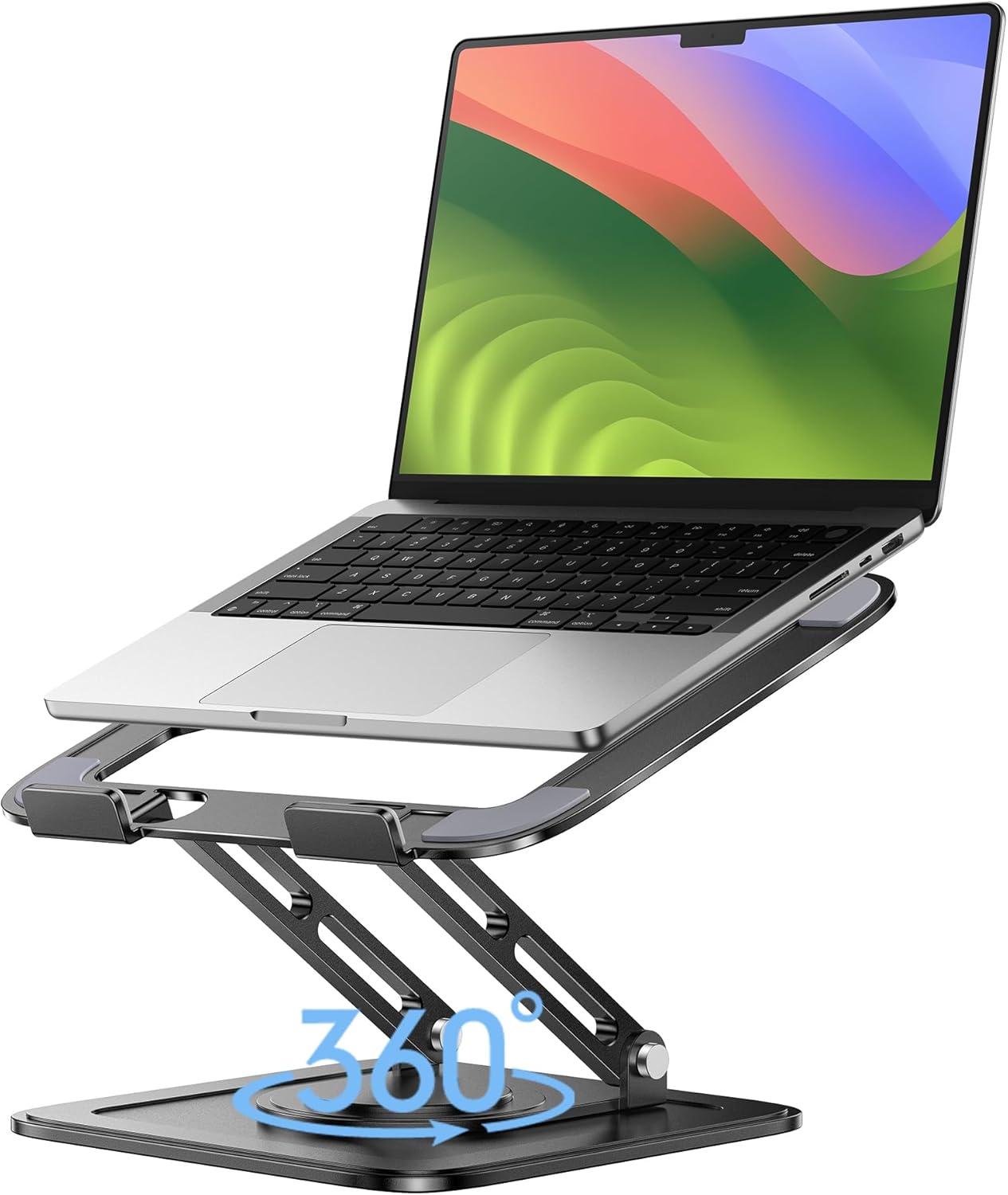 Adjustable Laptop Stand, Computer Stand with 360 Rotating Base, Ergonomic Laptop Riser Mount for Desk Foldable