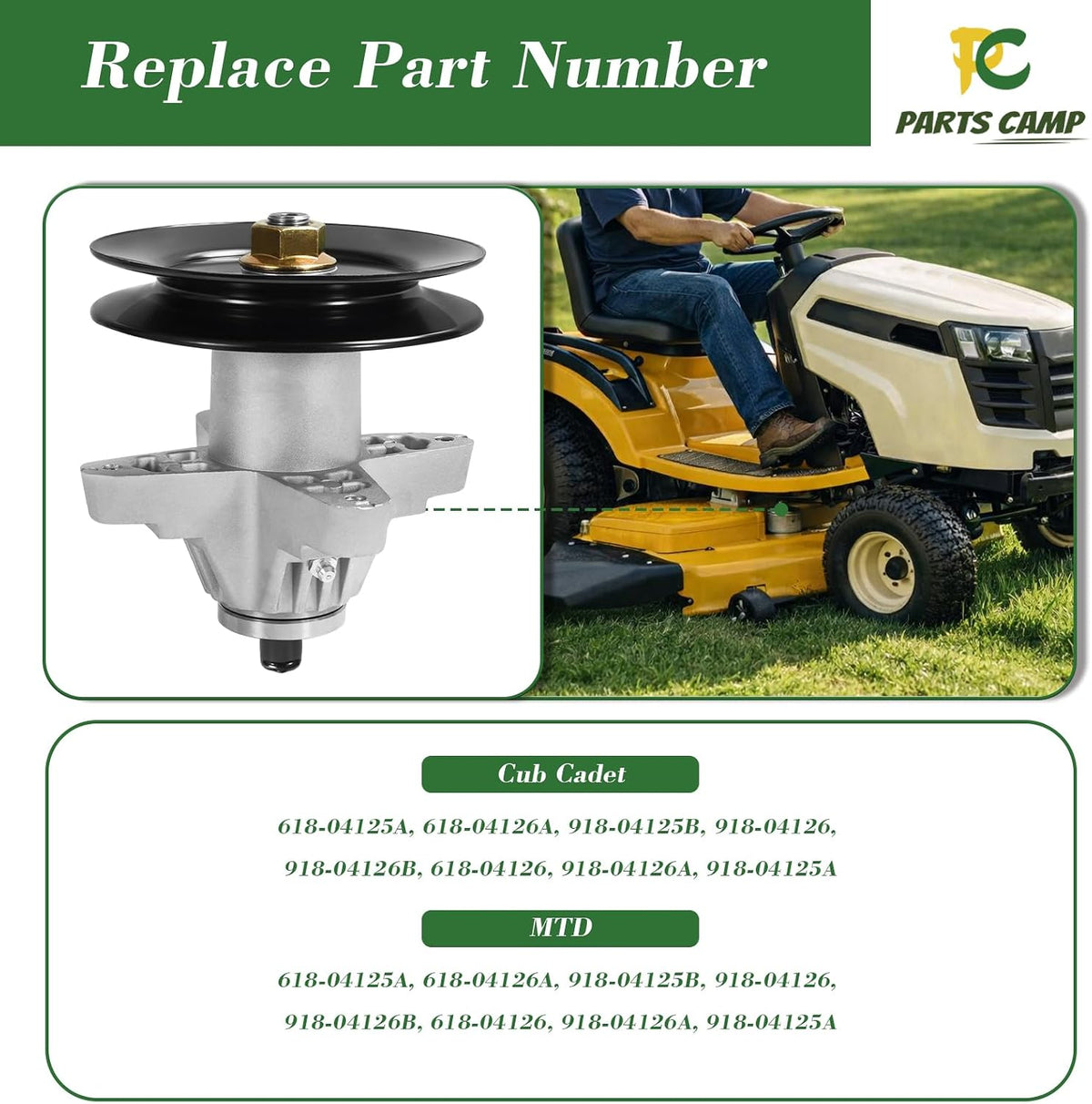 3-Pack 918-04125C Spindle Assembly with Pulley, Replaces MTD Cub Cadet Troy-Bilt Craftsman 918-04125B 918-04126A