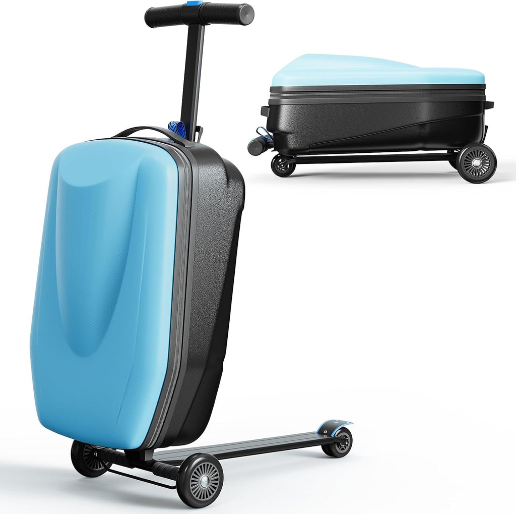 21" Scooter Suitcase for Kid&Adult,Ride On Scooter Luggage,Light Blue