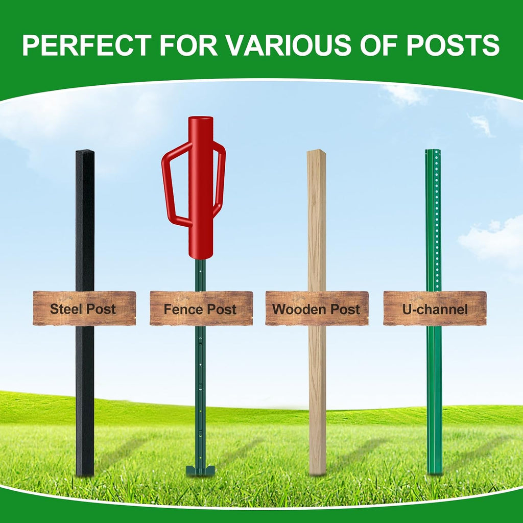 Fence Post Driver with Handle 12LB, T Post Pounder for Wire Fencing, Red