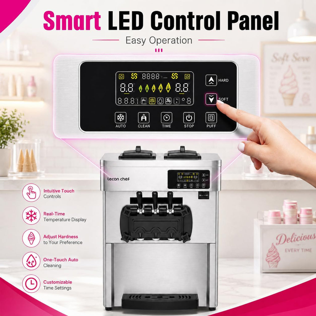 Commercial Ice Cream Machine, 3-Flavor Soft Serve Maker