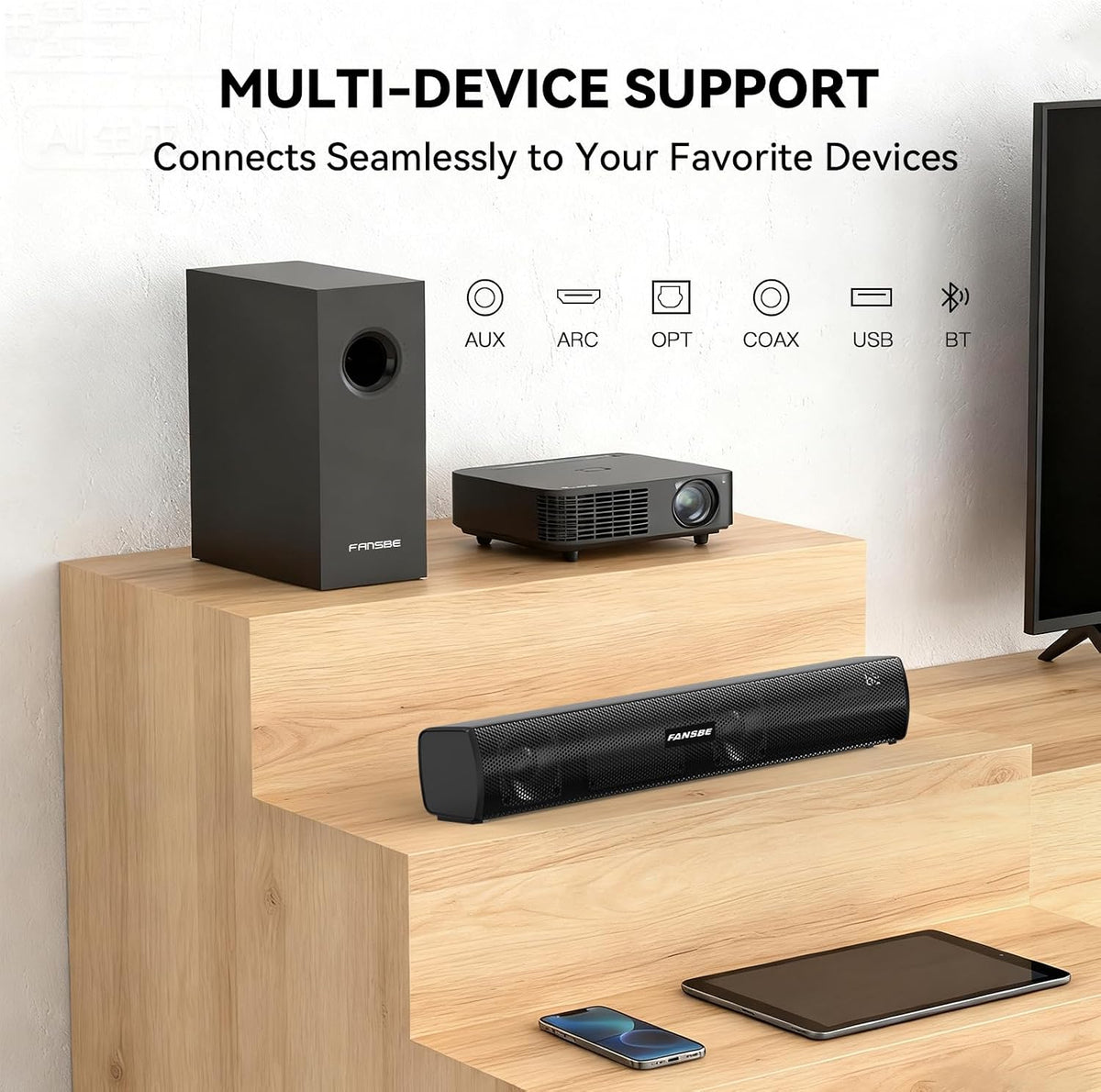 TV Sound Bar Subwoofer Bluetooth, Home Theater Sound Bar System, TV Speakers Sounds Bars Subwoofer, Hdmi(ARC) OPT