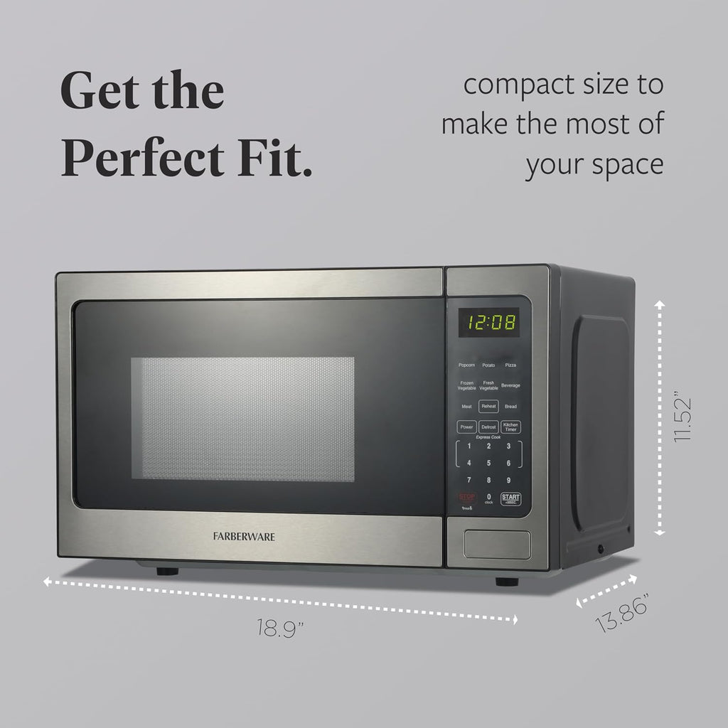 0.9 Cu. Ft. Countertop Microwave Oven – 900 Watts Power, Auto Cook Settings, Defrost, Easy Clean and Child Safety