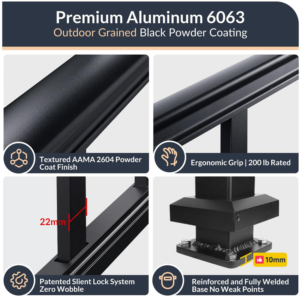 4 Pack 36 in x 6 ft Modular Aluminum Deck Railing Kit with Light