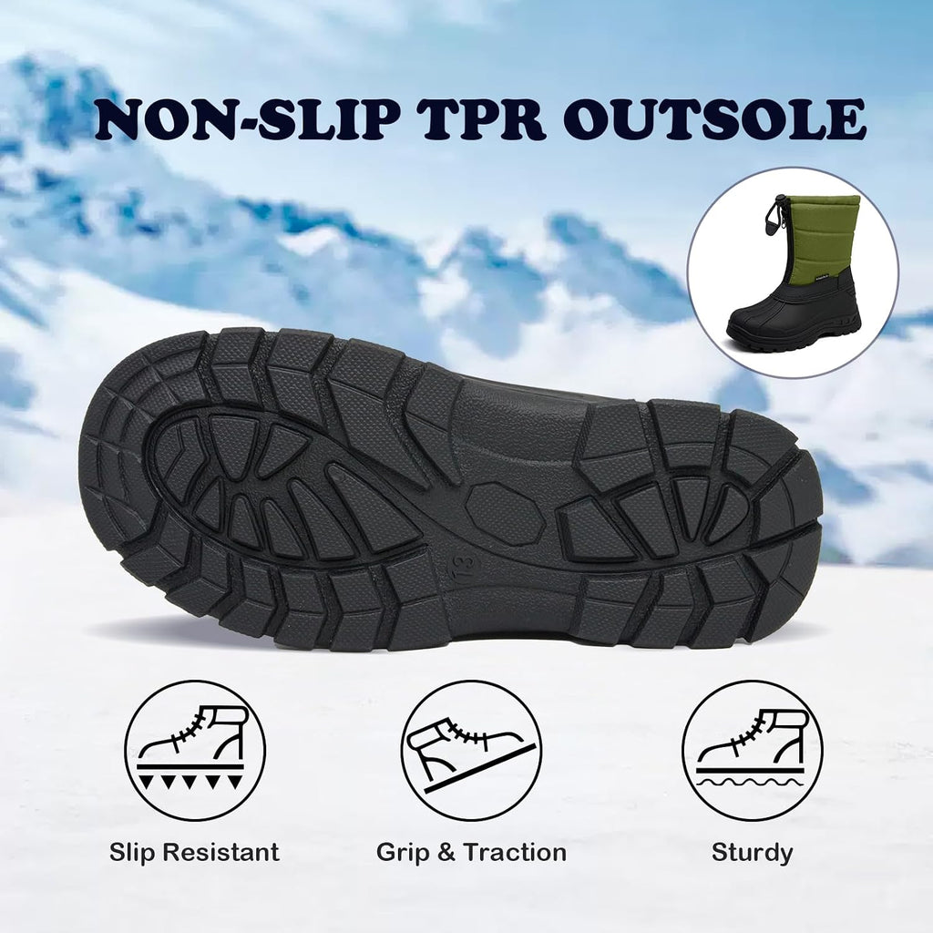 Kids Waterproof Fleece Warm Non-Slip Winter Snow Boots(Grey,1 Big Kid) | Waterproof Non-slip Boys Boots