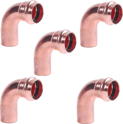 (5) EZ-FLUID Heavy Duty 1" FTG x Press LF Street Press Copper 90 Degree Elbow Copper Fitting Pipe Connection,Residential,Commercial Plumbing