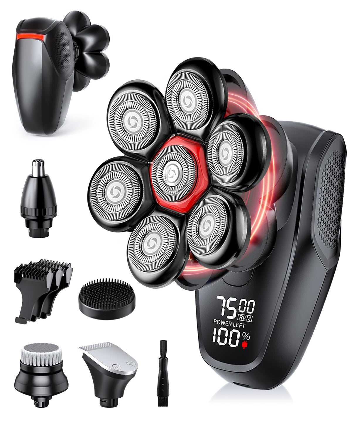 Head Shavers for Bald Men, 5-in-1 Grooming Kit, 7D Rotary Electric Shaver