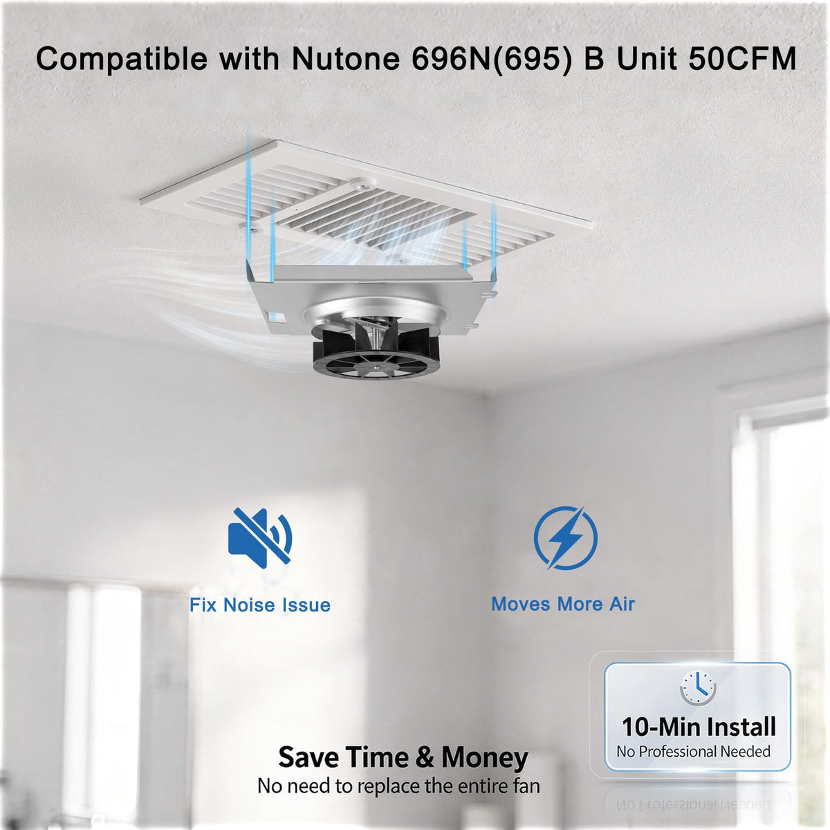 C350BN Upgrade Pure Copper Motor B Unit 50CFM Fan, 8x7-1/8 Inch Housing