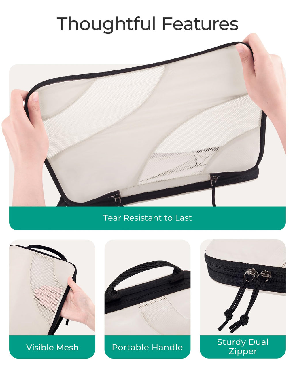 14 Pc Polyester Compression Packing Cubes for Travel, White Opal