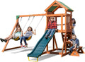 Scottsdale Cedar Wood Swing Set: 2 Adjustable Swings, Sandbox, Rock Climber, Covered Deck, 1 Slide - Exceeds ASTM