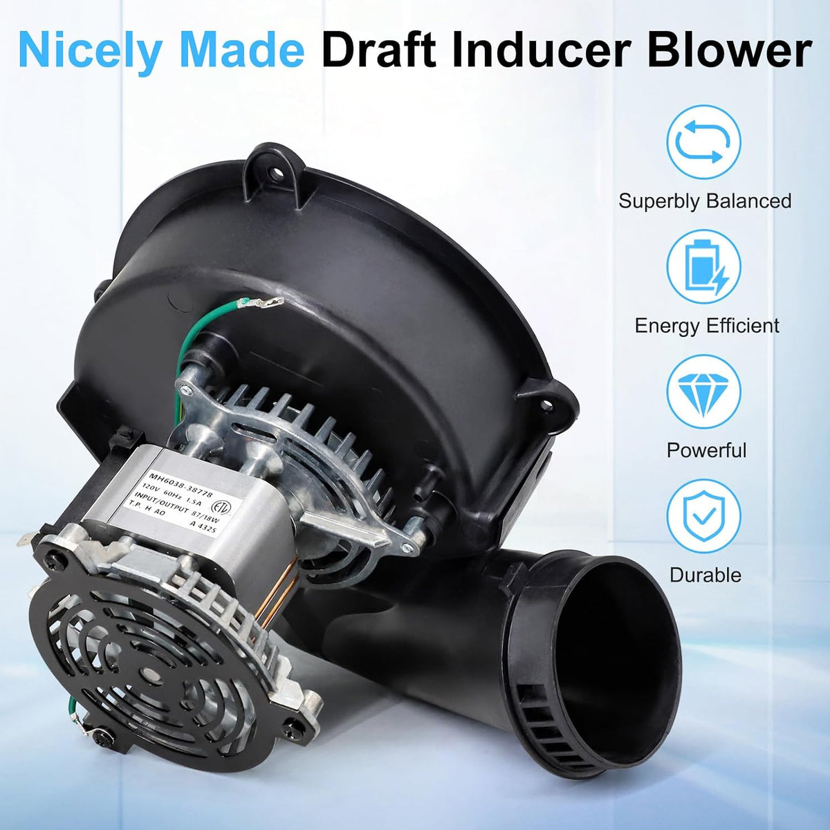 Draft Inducer Motor for Ametek 117104-01, Jakel Inc j238-150-1533 117847-00 & Rheem FB-RFB241 70-24157-03 Furnace Draft Inducer Blower Motor for Rheem Criterion II Gas Furnace