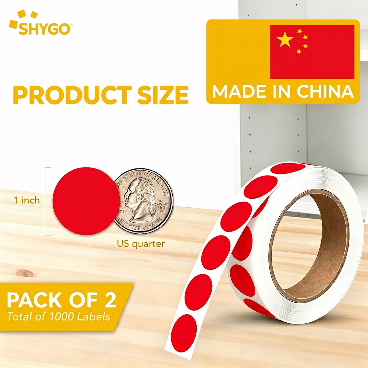 Red Color Coding Labels, 1000 Count 1 Inch Round Color Dot Stickers, 2 Rolls of 500 Blank Adhesive Circle Labels for