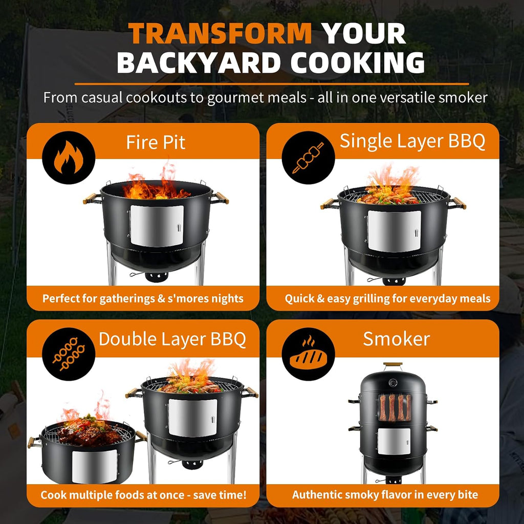 Vertical Charcoal Smoker Grills: Premium 20.5 Inch BBQ Meat Smokers
