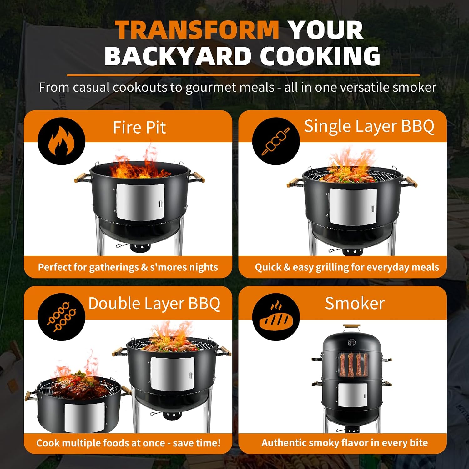 Vertical Charcoal Smoker Grills: Premium 20.5 Inch BBQ Meat Smokers