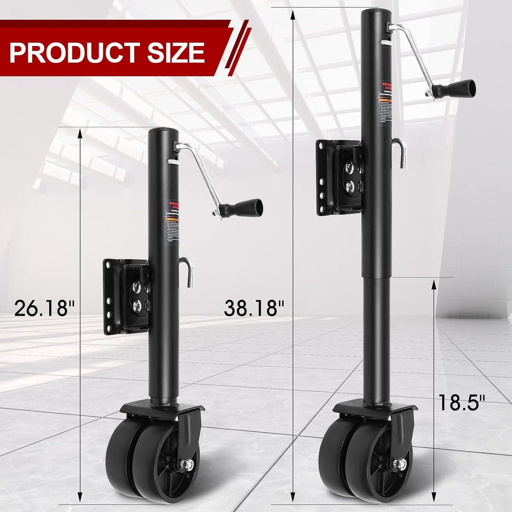 2000 lbs Dual Wheel Trailer Jack, Heavy-Duty Swivel Tongue Jack with 6" Double Caster Wheels, 12" Lift Range for