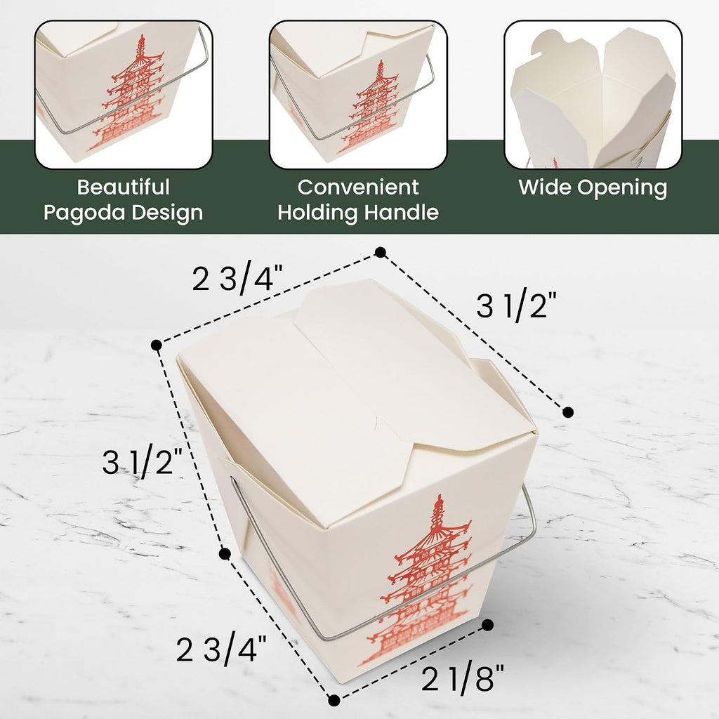 15 Count 16 oz Pagoda Wire Handle Chinese Takeout Box Oyster Pails