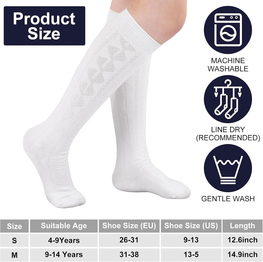 9 Pairs Girls Knee High School Uniform Socks | Cable Knit Seamless Cotton Breathable, Long Tube Dress Socks