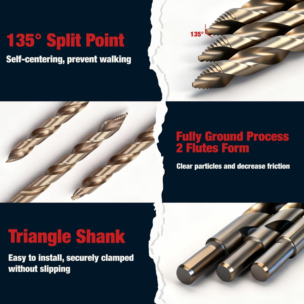 ANGELSWORD M35 Cobalt Drill Bit Set for Metal, Stepped Point Drill Bit,29pc