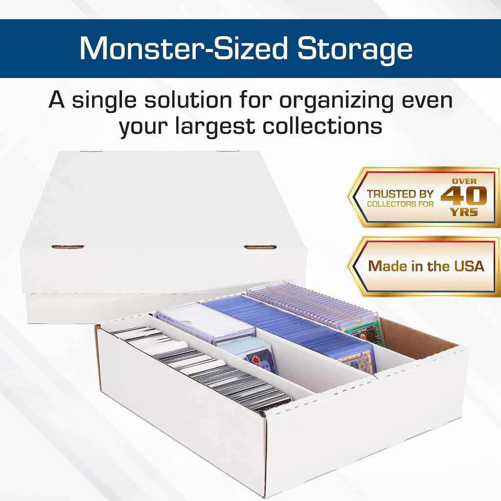 Monster Trading Card Storage Box, Holds 3,200 Cards, White, 2 Pack | Four-row box holds 3,200 standard or 4,560