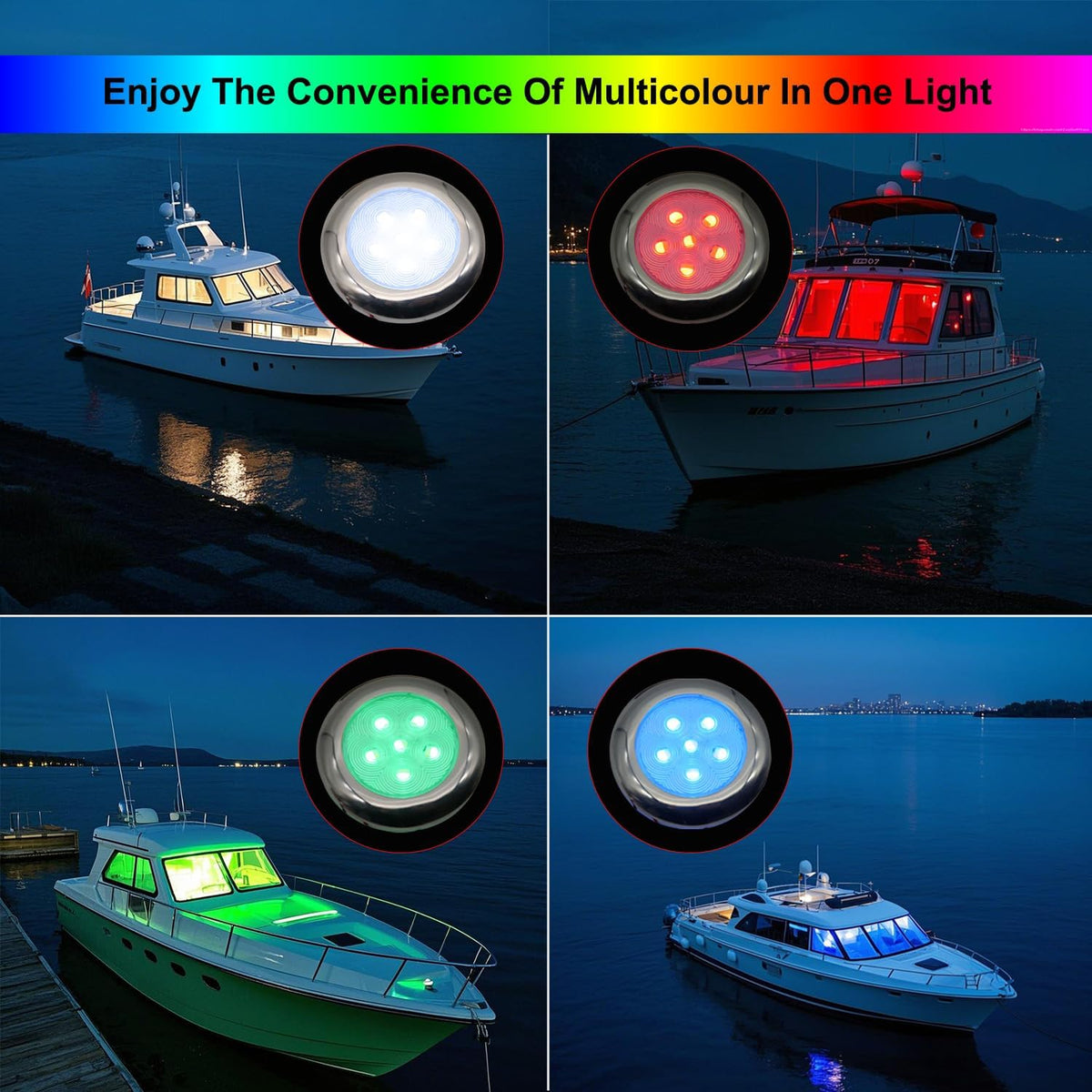 Marine Boat Courtesy Light, 3" RGBW LED Cabin/Dome Lights, 4Pcs